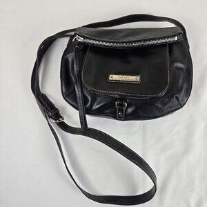 Nine West Black Foldover Crossbody Bag Adustable Long Strap Faux Leather